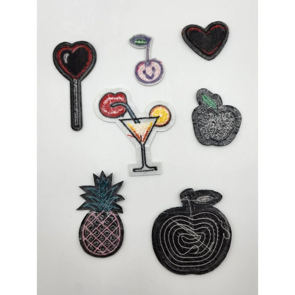 FUN MIXED LOT OF 7 FRUIT‎ EMBROIDERED PATCHES CHERRIES PINEAPPLE APPLES Sequined